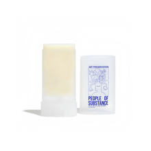 Load image into Gallery viewer, Pocket-size People of Substance tattoo balm stick with its clear cap beside it, labeled Art Preservation daily tattoo moisturizer